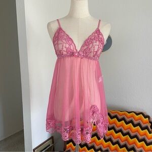 Frederick's of Hollywood Deadstock Coquette Floral Lace Sheer Chemise